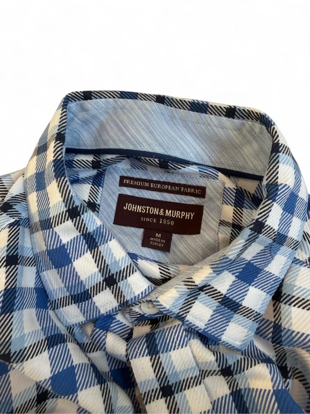 Johnston & Murphy Light and Navy Blue Plaid Button-Down Shirt
